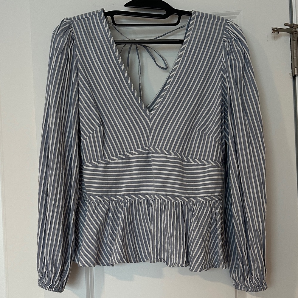 White House Black Market Blue Striped Blouse
